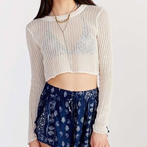 Mesh Knit Long Sleeve Crop Top